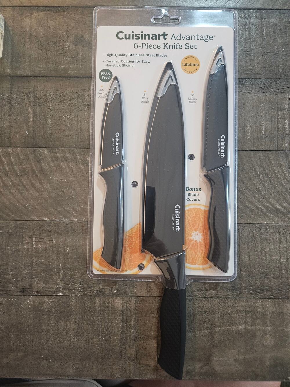 Cuisinart Advantage 6-piece knife set black ergonomic unique HTF 3 knives NIP